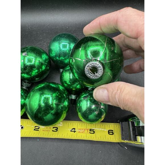 Max Eckardt 1950’s Shiny Brite Mercury Green Glass Christmas Ornaments -LO4 - Picture 3 of 9